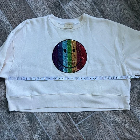 Judith March Rainbow Smiley Oversized Half Length Sweatshirt, Women’s L - Picture 6 of 8